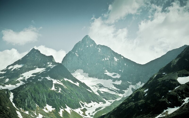 Snow-capped Mountain Peaks — Green, Dramatic, Photograph, Mountains