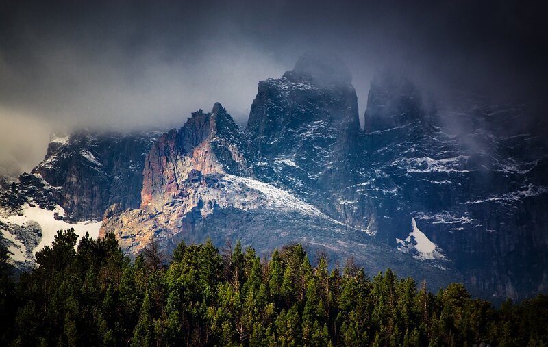 Snow-capped Mountain Peaks — Green, Dramatic, Photograph
