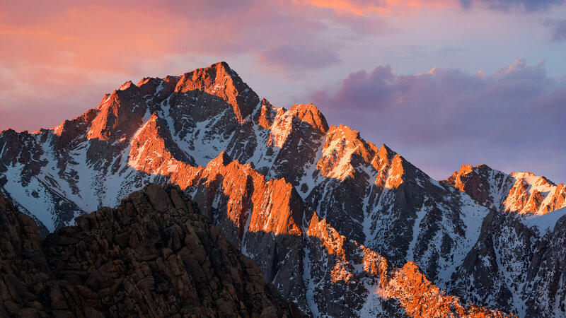 Snow-capped Mountain Peaks — Orange, Dramatic, Sunset, Photograph, Mountains