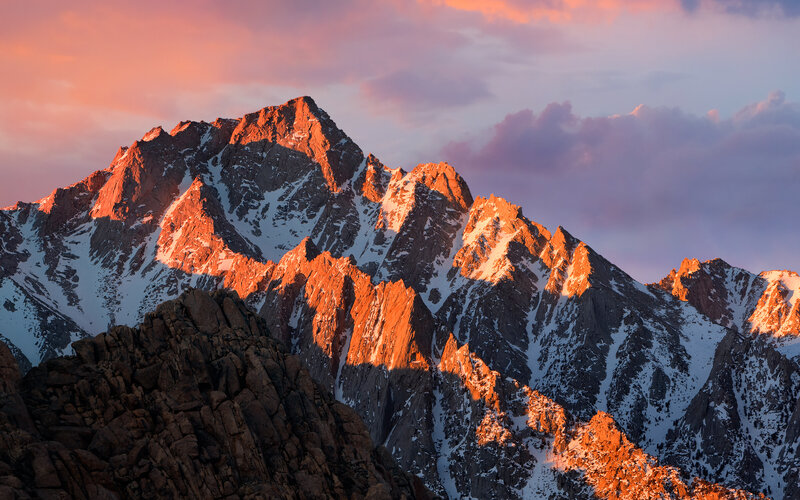 Snow-capped Mountain Peaks — Orange, Dramatic, Sunset, Photograph
