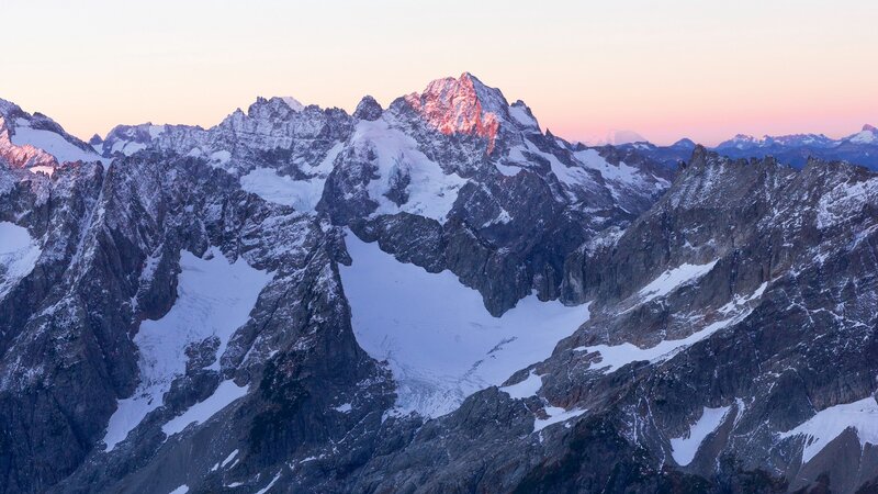 Snow-capped Mountain Peaks — Pink, Serene