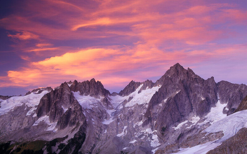 Snow-capped Mountain Peaks — Purple, Dramatic