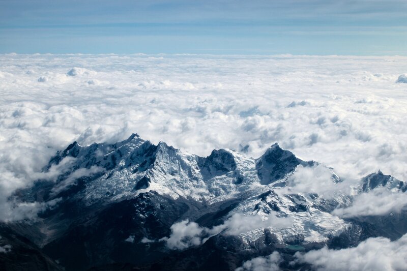 Snow-capped Mountain Peaks — White, Dramatic, Photograph, Clouds, Sky, Mountains
