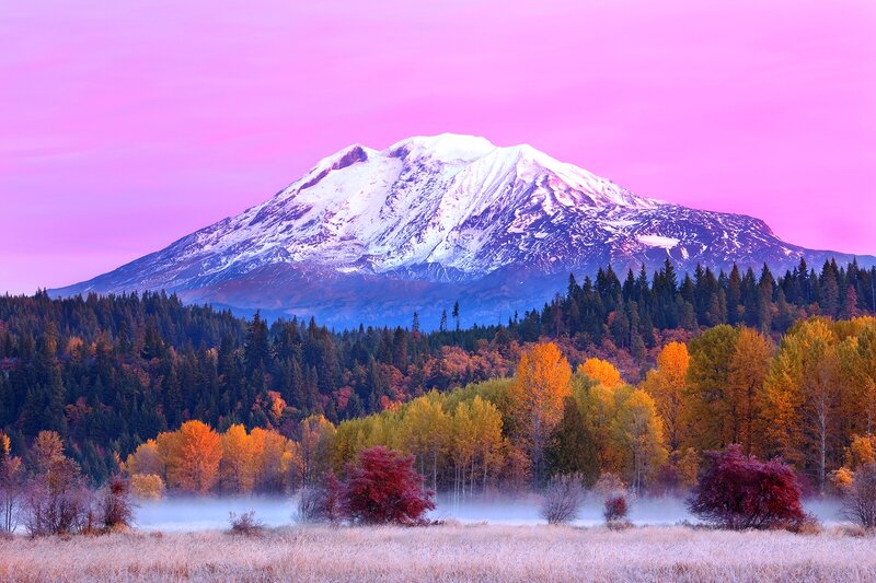 Snow-capped Mountain — Pink, Serene, Autumn