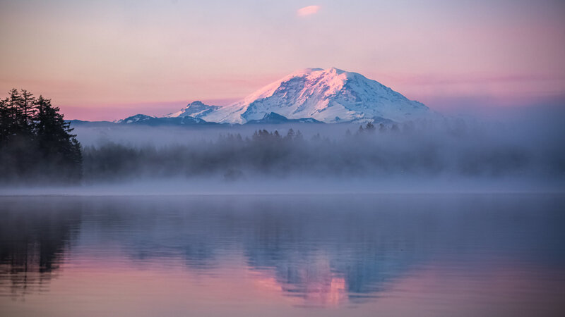 Snow-capped Mountain — Pink, Serene, Sunrise