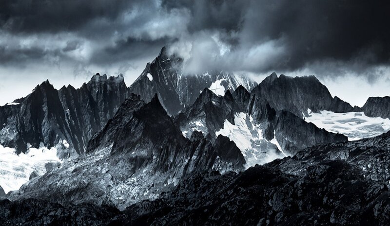 Snow-capped Mountain Range — Black, Dramatic, Photograph