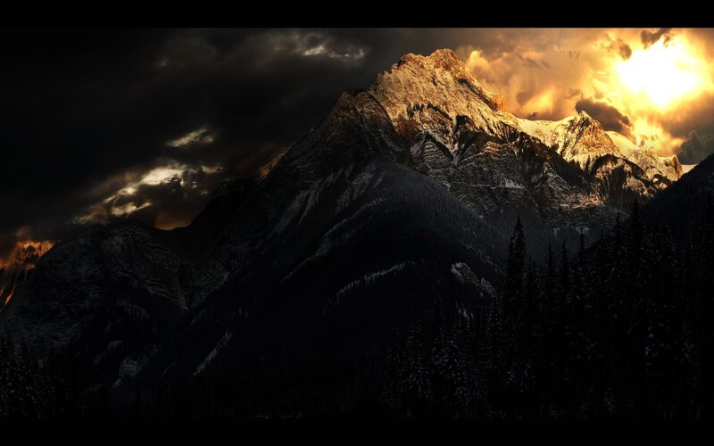Snow-capped Mountain Range — Black, Dramatic, Sunset, Photograph, Mountains, Forest