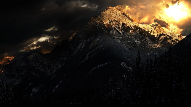 Snow-capped Mountain Range — Black, Dramatic