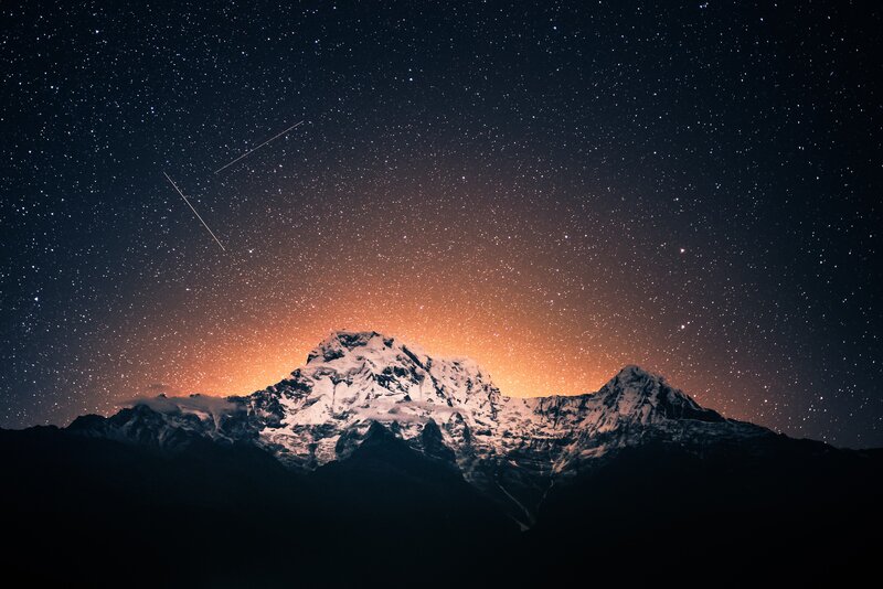 Snow-capped Mountain Range — Black, Serene, Night, Photograph