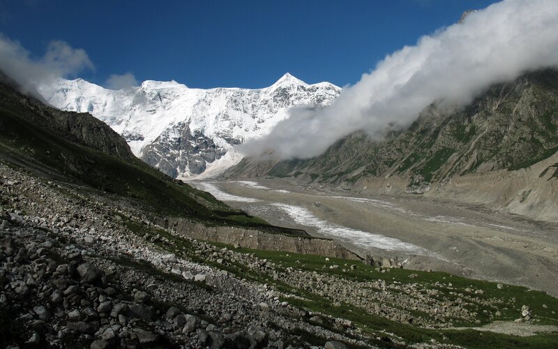 Snow-capped Mountain Range — Blue, Dramatic, Afternoon, Photograph, Glacier, Clouds