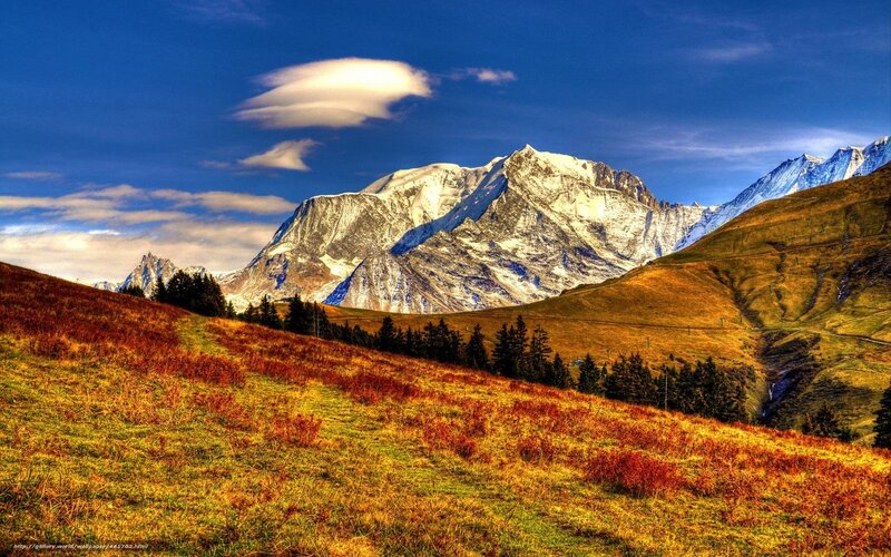 Snow-capped Mountain Range — Blue, Dramatic, Afternoon, Photograph, Grass Hills