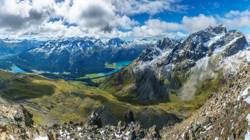 Snow-capped Mountain Range — Blue, Dramatic, Afternoon, Photograph, Lake
