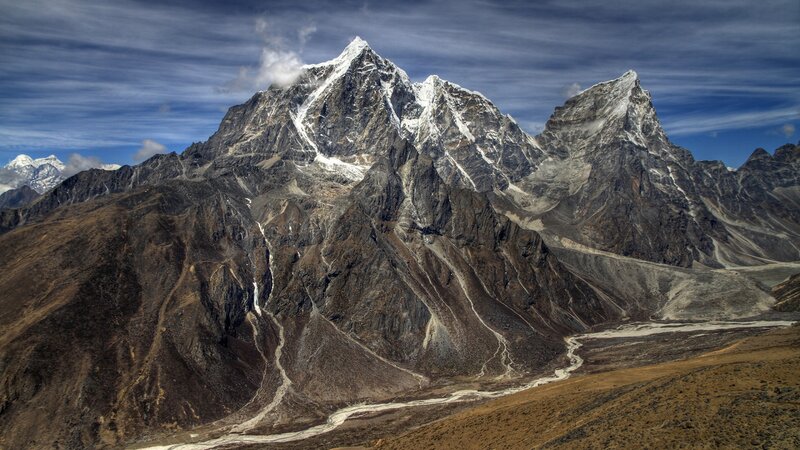 Snow-capped Mountain Range — Blue, Dramatic, Afternoon, Photograph, Mountains, River