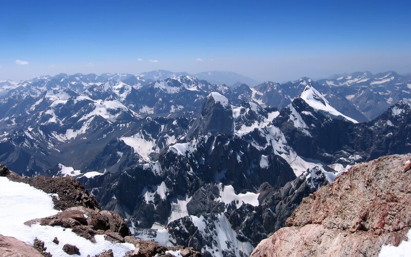 Snow-capped Mountain Range — Blue, Dramatic, Afternoon, Photograph, Mountains, Snow, Rocks
