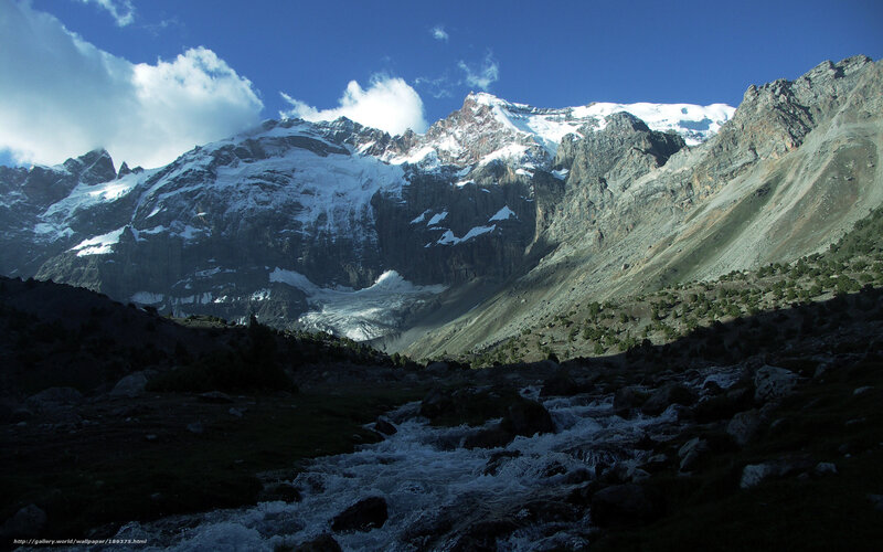 Snow-capped Mountain Range — Blue, Dramatic, Afternoon, Photograph, River