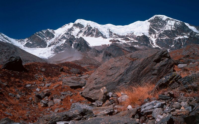 Snow-capped Mountain Range — Blue, Dramatic, Afternoon, Photograph, Rocks