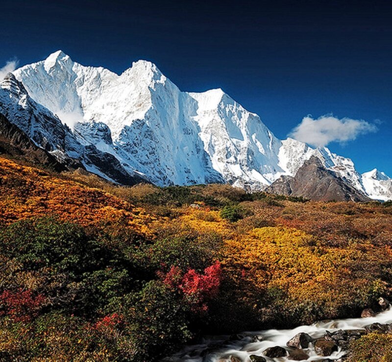 Snow-capped Mountain Range — Blue, Dramatic, Autumn
