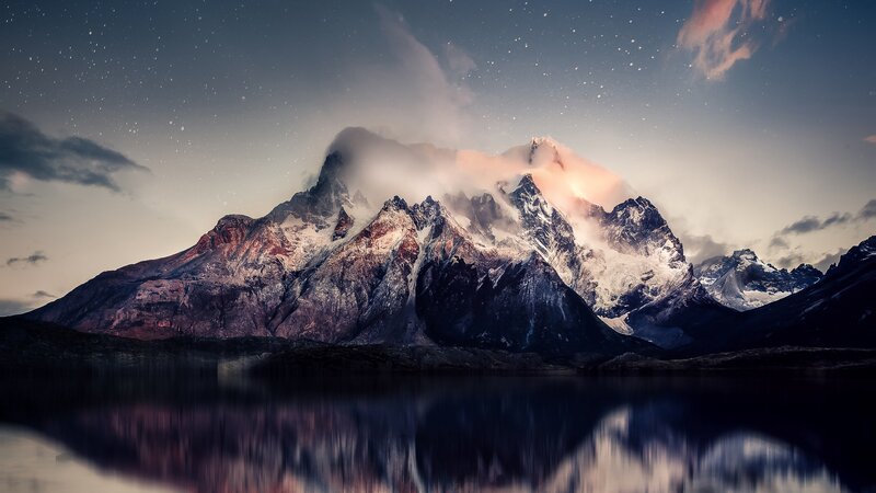 Snow-capped Mountain Range — Blue, Dramatic, Night