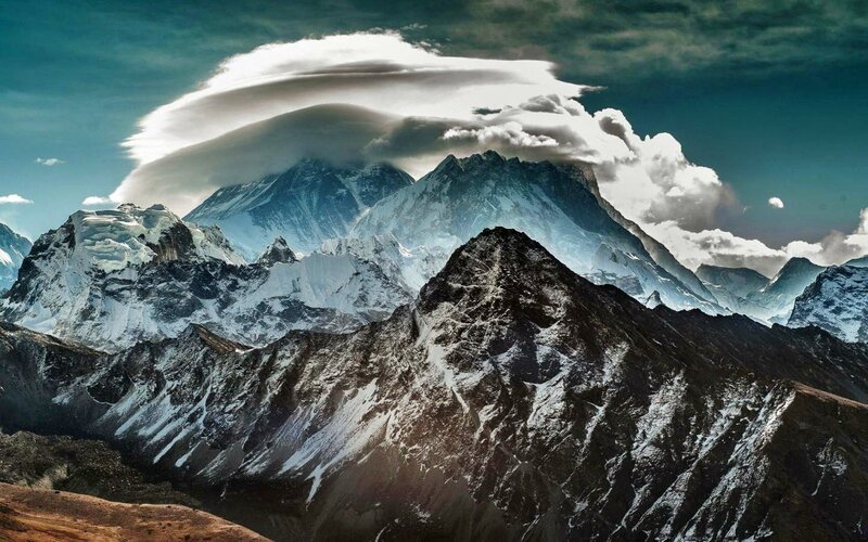 Snow-capped Mountain Range — Blue, Dramatic, Photograph, Clouds