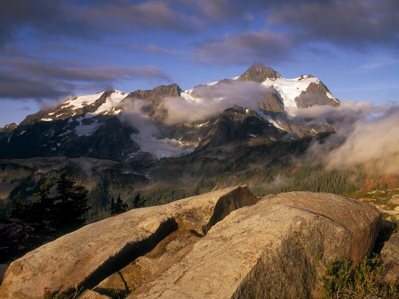 Snow-capped Mountain Range — Blue, Dramatic, Sunrise, Photograph, Clouds, Rocks