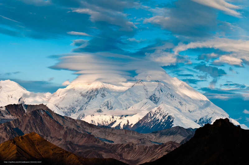 Snow-capped Mountain Range — Blue, Dramatic, Sunrise, Photograph, Mountains, Clouds