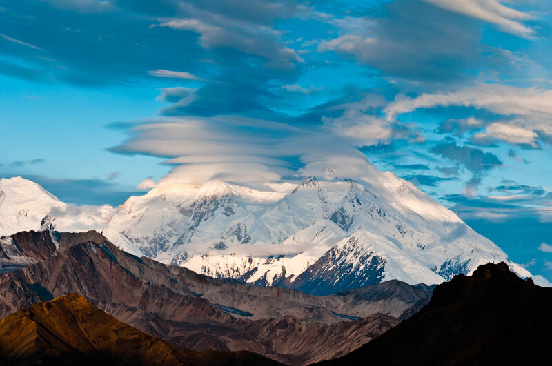 Snow-capped Mountain Range — Blue, Dramatic, Sunrise, Photograph