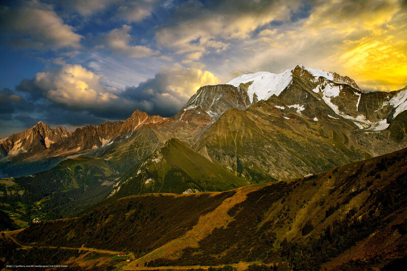 Snow-capped Mountain Range — Blue, Dramatic, Sunset, Photograph, Mountains, Clouds