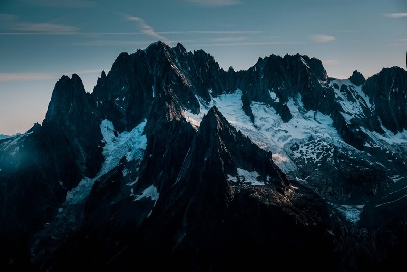 Snow-capped Mountain Range — Blue, Dramatic, Sunset, Photograph, Mountains, Snow