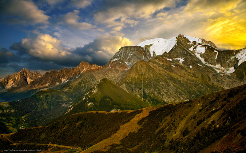 Snow-capped Mountain Range — Blue, Dramatic, Sunset, Photograph, Mountains