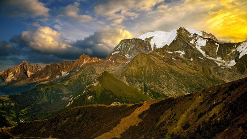 Snow-capped Mountain Range — Blue, Dramatic, Sunset, Photograph
