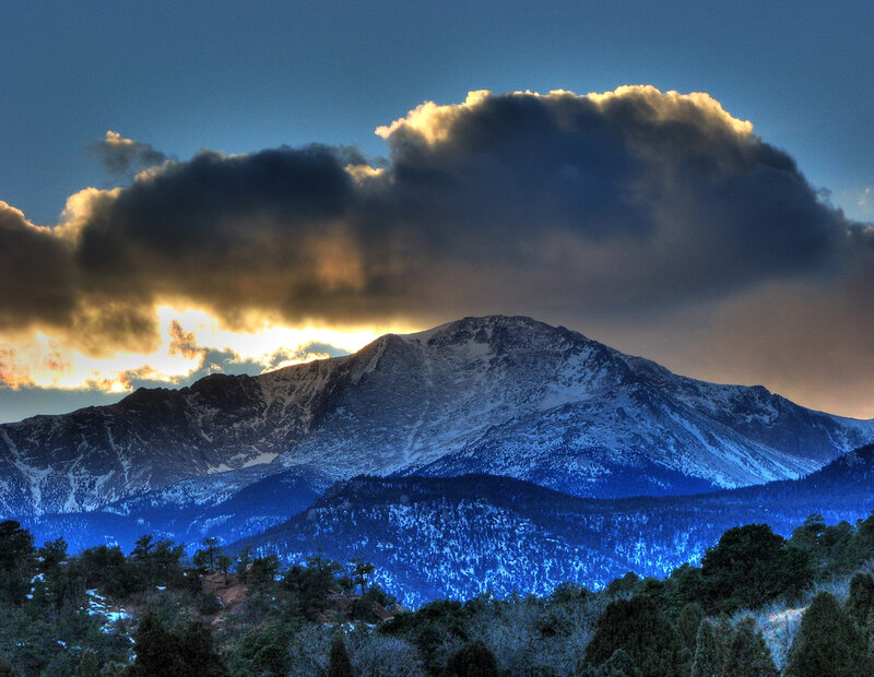 Snow-capped Mountain Range — Blue, Dramatic, Sunset