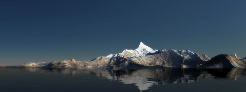 Snow-capped Mountain Range — Blue, Serene, 3d Render, Mountains, Water