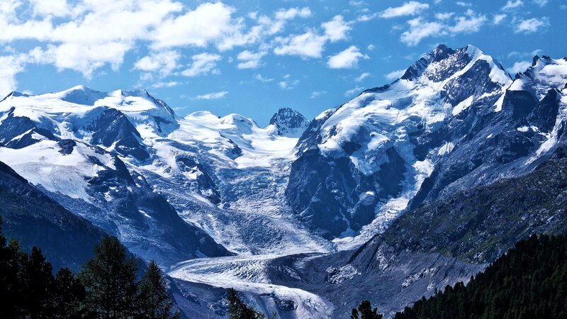 Snow-capped Mountain Range — Blue, Serene, Afternoon, Photograph, Glacier