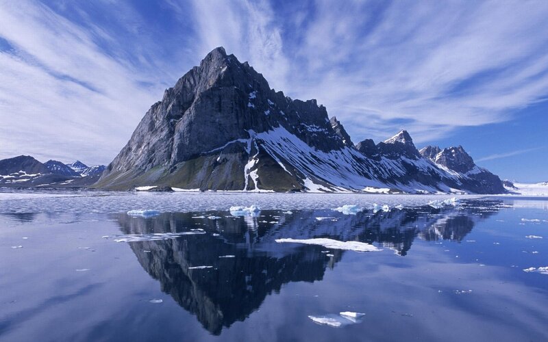 Snow-capped Mountain Range — Blue, Serene, Afternoon, Photograph, Icebergs, Calm Water
