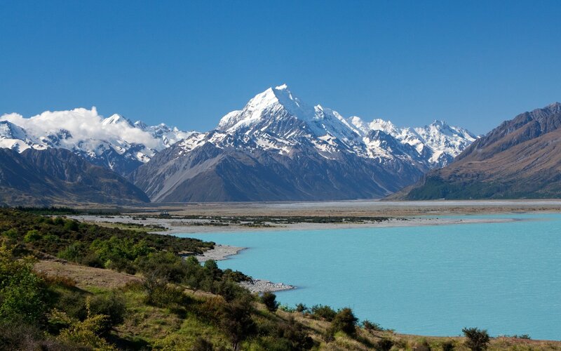Snow-capped Mountain Range — Blue, Serene, Afternoon, Photograph, Lake, Hills
