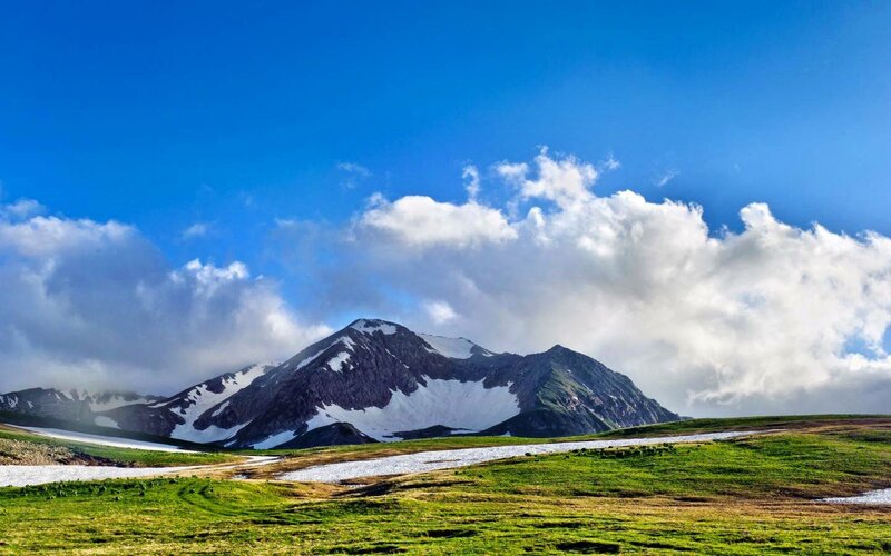 Snow-capped Mountain Range — Blue, Serene, Afternoon, Photograph, Mountains, Clouds