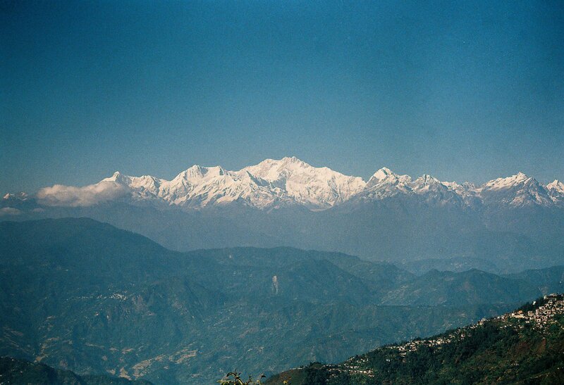 Snow-capped Mountain Range — Blue, Serene, Afternoon, Photograph, Mountains, Clouds, Village