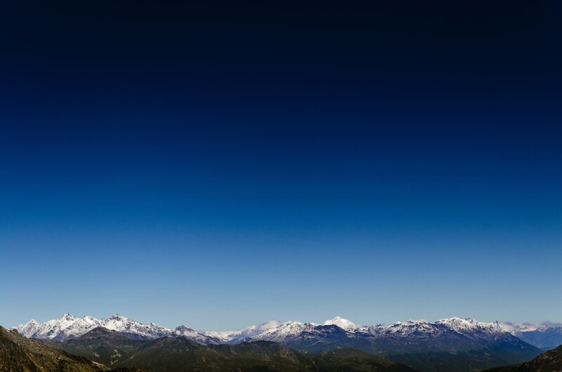 Snow-capped Mountain Range — Blue, Serene, Afternoon, Photograph, Mountains, Sky, Snow