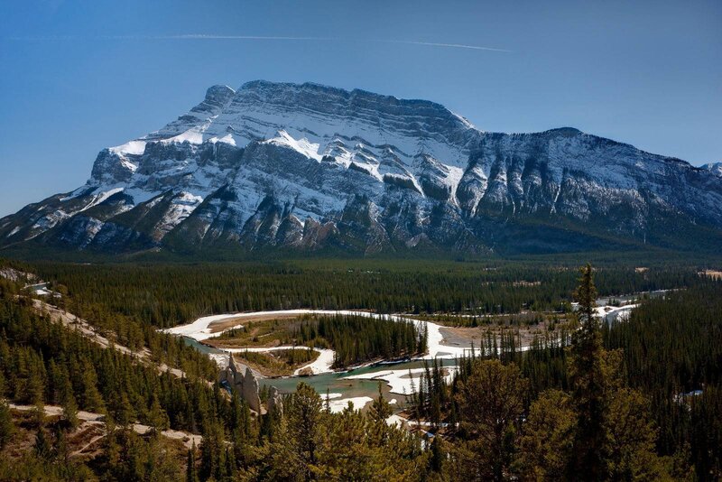 Snow-capped Mountain Range — Blue, Serene, Afternoon, Photograph, River, Forest