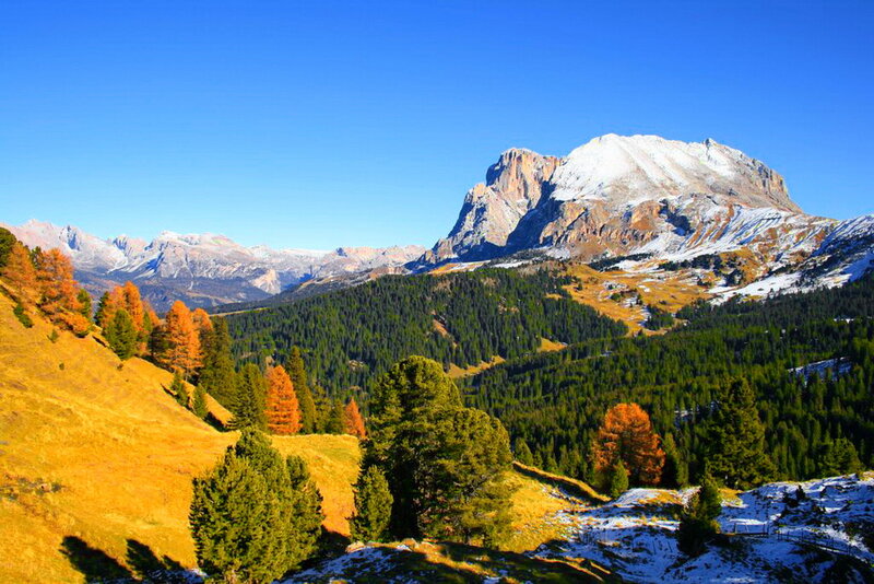 Snow-capped Mountain Range — Blue, Serene, Autumn, Photograph, Forests