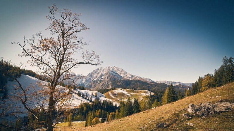 Snow-capped Mountain Range — Blue, Serene, Autumn, Photograph