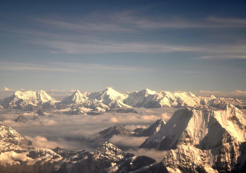 Snow-capped Mountain Range — Blue, Serene, Morning, Photograph, Clouds, Sky