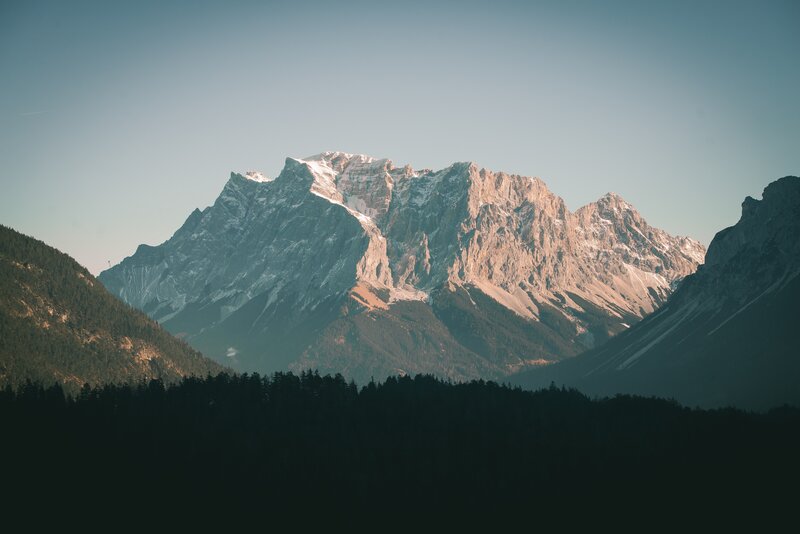 Snow-capped Mountain Range — Blue, Serene, Morning, Photograph, Forest