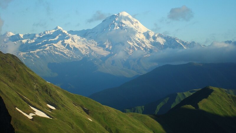Snow-capped Mountain Range — Blue, Serene, Morning, Photograph, Mountains, Clouds