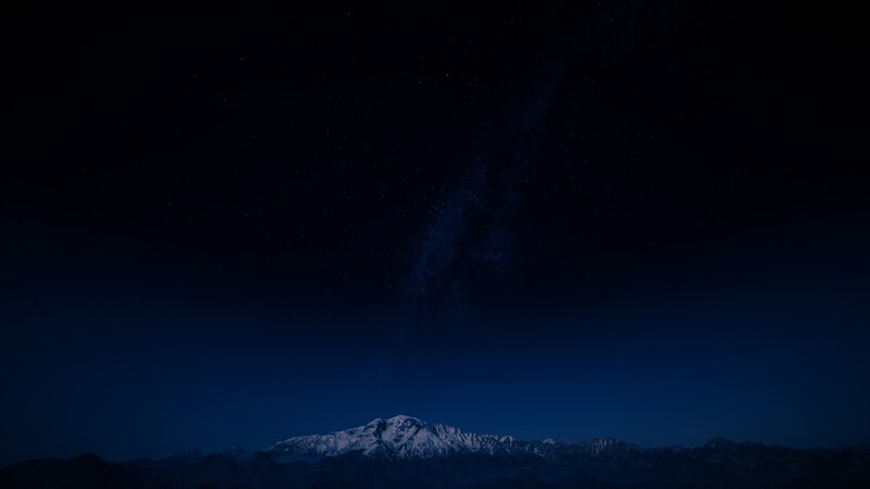 Snow-capped Mountain Range — Blue, Serene, Night, Photograph, Stars, Milky Way