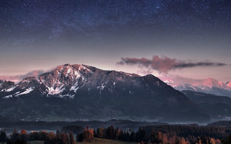 Snow-capped Mountain Range — Blue, Serene, Night, Photograph, Stars