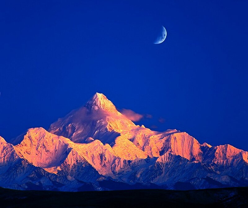 Snow-capped Mountain Range — Blue, Serene, Night