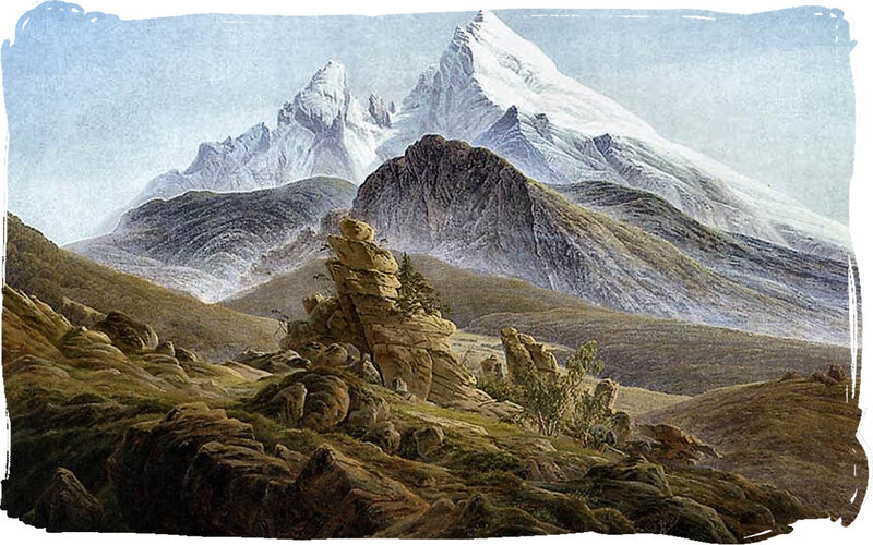 Snow-capped Mountain Range — Blue, Serene, Painting