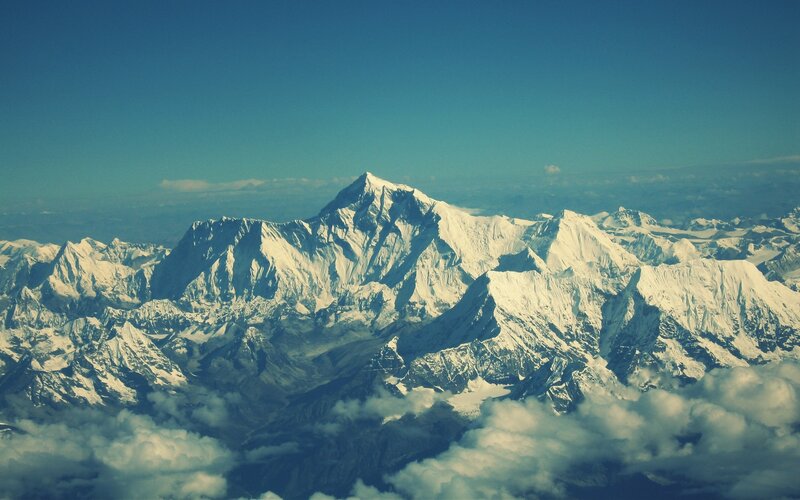 Snow-capped Mountain Range — Blue, Serene, Photograph, Clouds, Sky