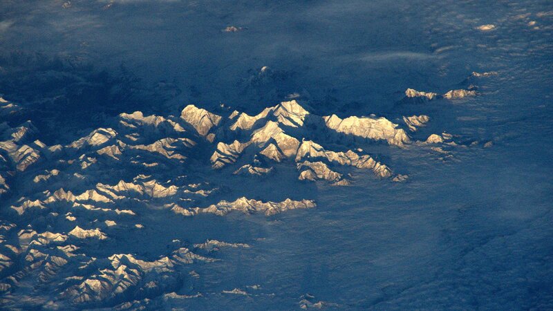 Snow-capped Mountain Range — Blue, Serene, Photograph, Mountains, Clouds